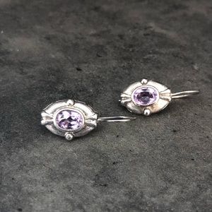Sterling Silver Drop Earrings with Purple Stone